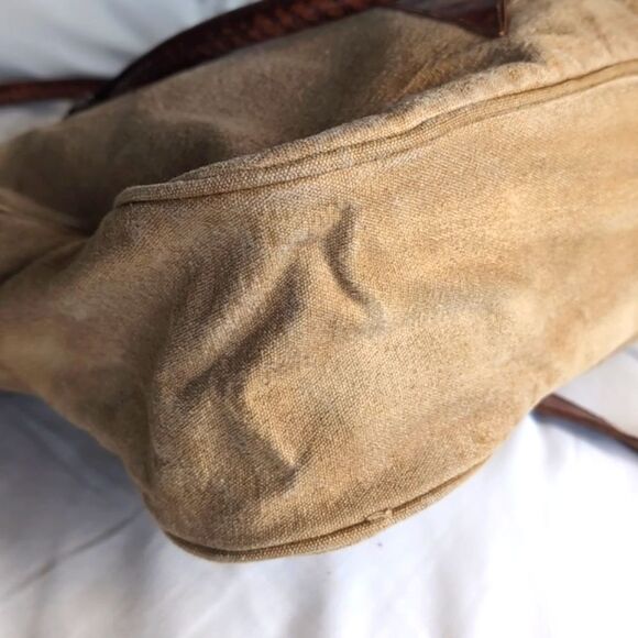 Mona B Shining ⭐ Star Upcycled Canvas And 100% Leather Messenger Bag NWT - Picture 11 of 17